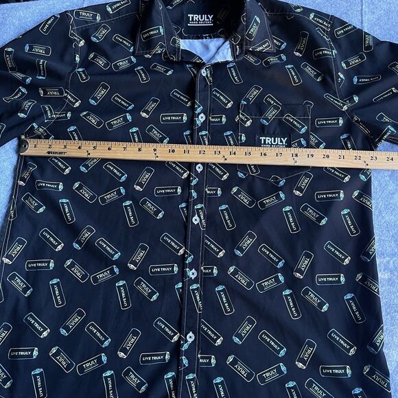 Truly Shirt Mens Large Black Hard Seltzer Button Up Drinking All Over Print - Picture 8 of 11